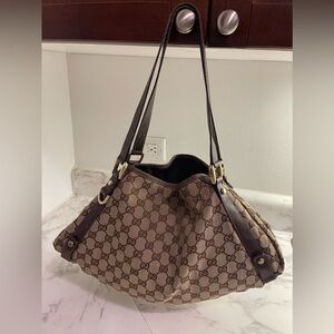 Gucci Abbey Brown Canvas Leather Tote bag